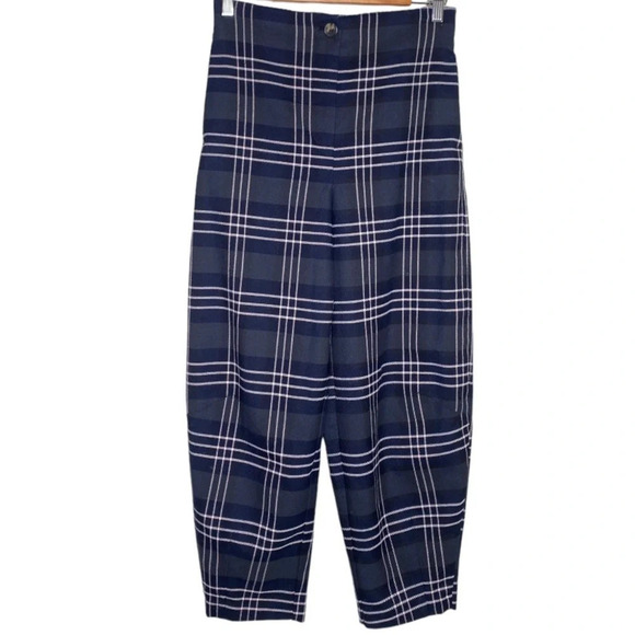 Aritzia Wilfred High Rise Blue Cream Check Plaid Dawna Trouser Pants Size Small - Picture 2 of 12